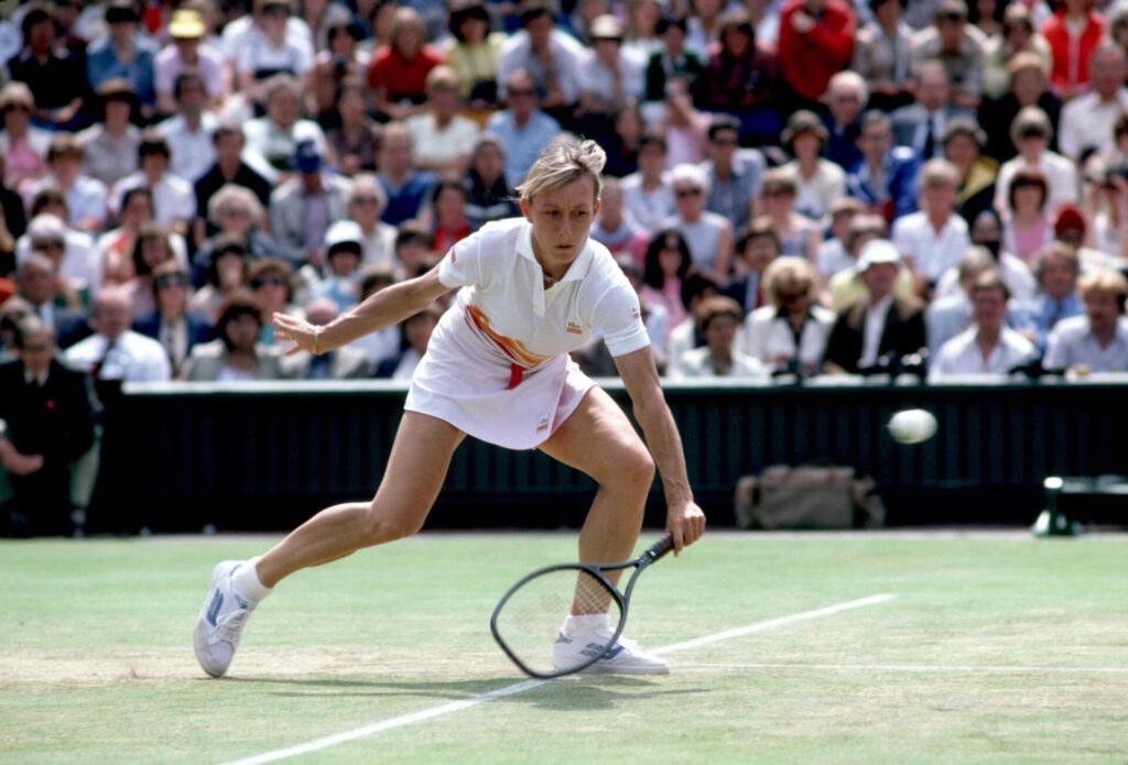 Zdjęcie przedstawia Martinę Navratilovą na Wimbledonie